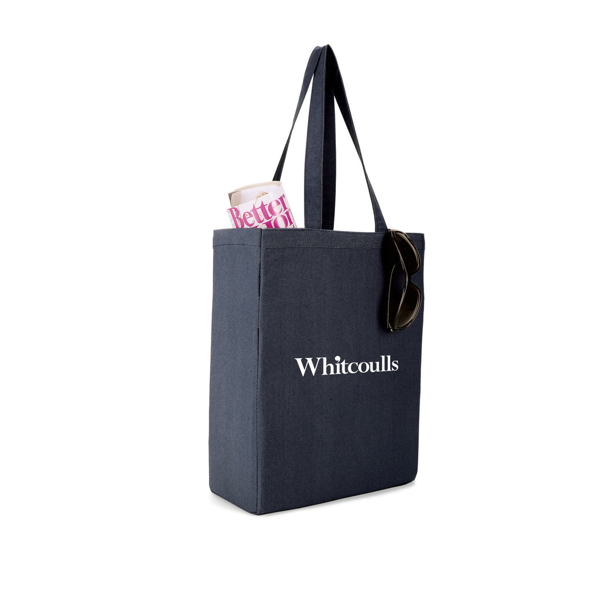 Open Top Cotton Canvas Tote, 9 oz Embroidery - Navy Blue - View 1