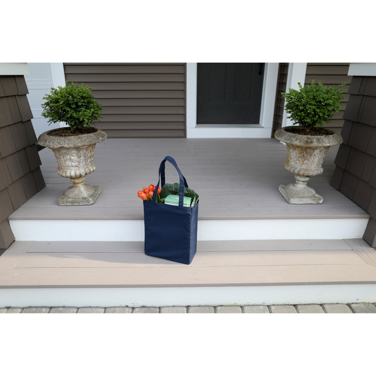 Open Top Cotton Canvas Tote, 9 oz Embroidery - Navy Blue - View 2