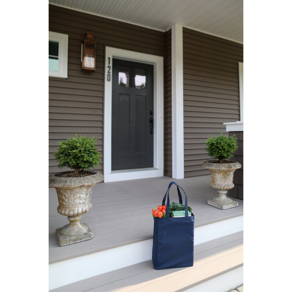 Open Top Cotton Canvas Tote, 9 oz Embroidery - Navy Blue - View 4