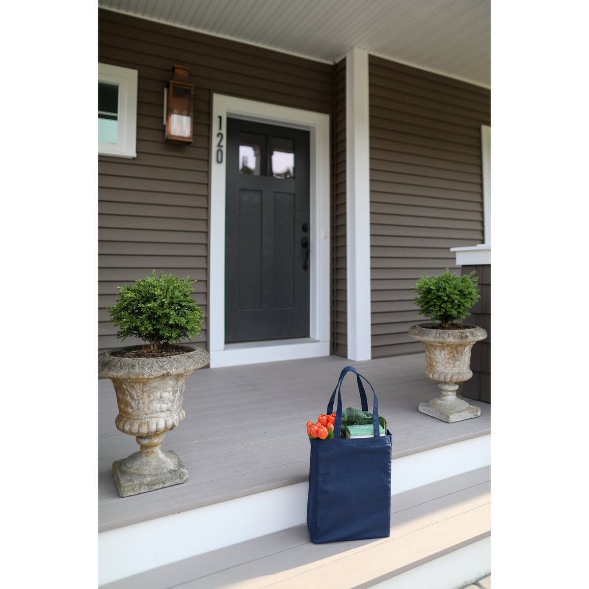 Open Top Cotton Canvas Tote, 9 oz Embroidery - Navy Blue - View 4