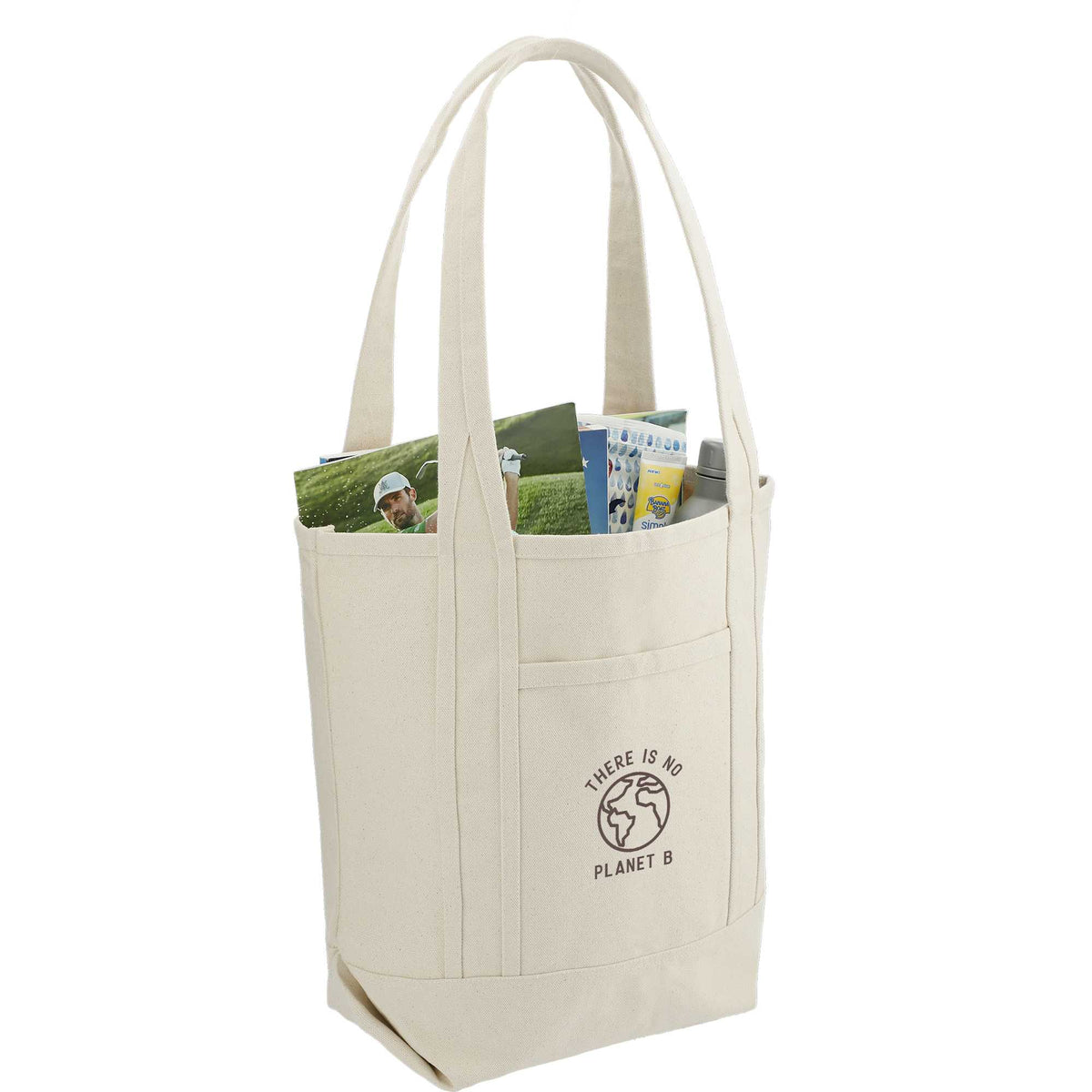Organic Cotton Tote with Slash Pocket, 14 oz Embroidery - Natural - Right Angle 2