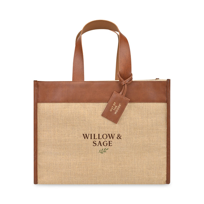 Out of the Woods Jute Box Tote with Vegan Leather Trim Full Color