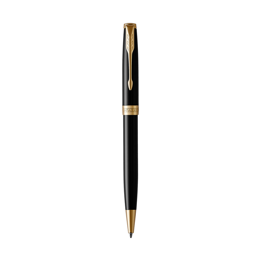 Parker Sonnet Ballpoint Pen in a Gift Box Laser Engraving - Black - Gold Trim - View 2