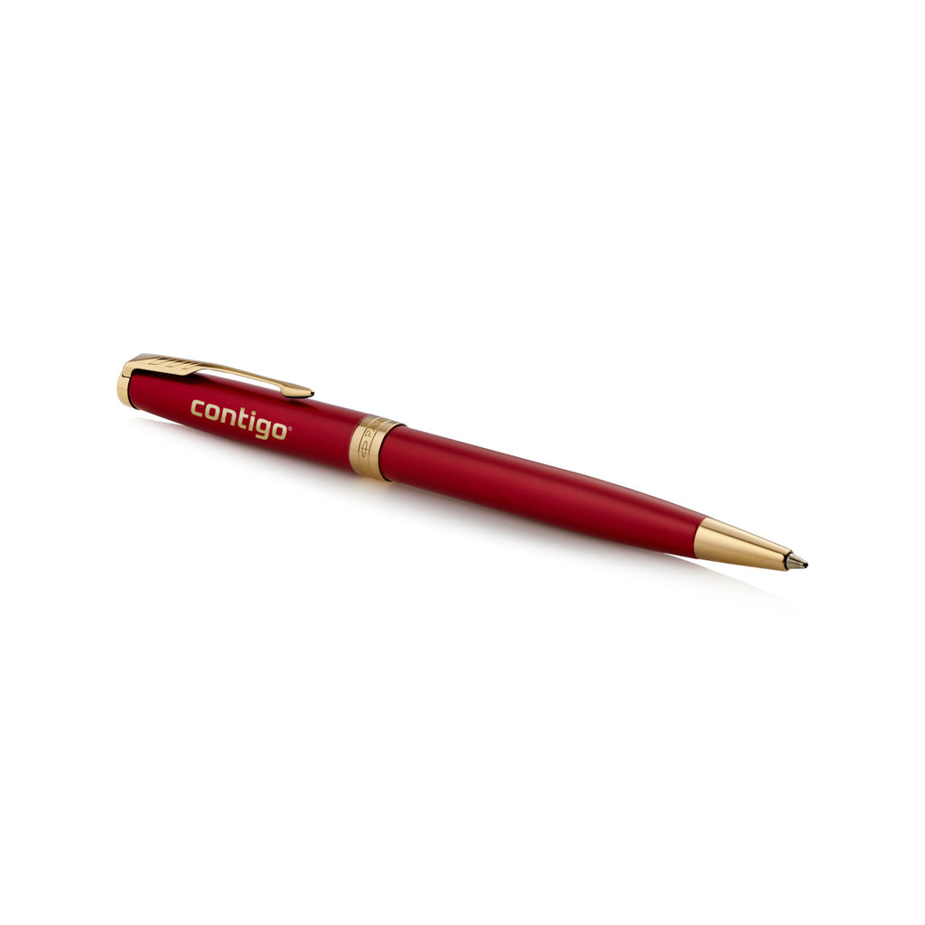 Parker Sonnet Ballpoint Pen in a Gift Box Laser Engraving - Red - Gold - View 2