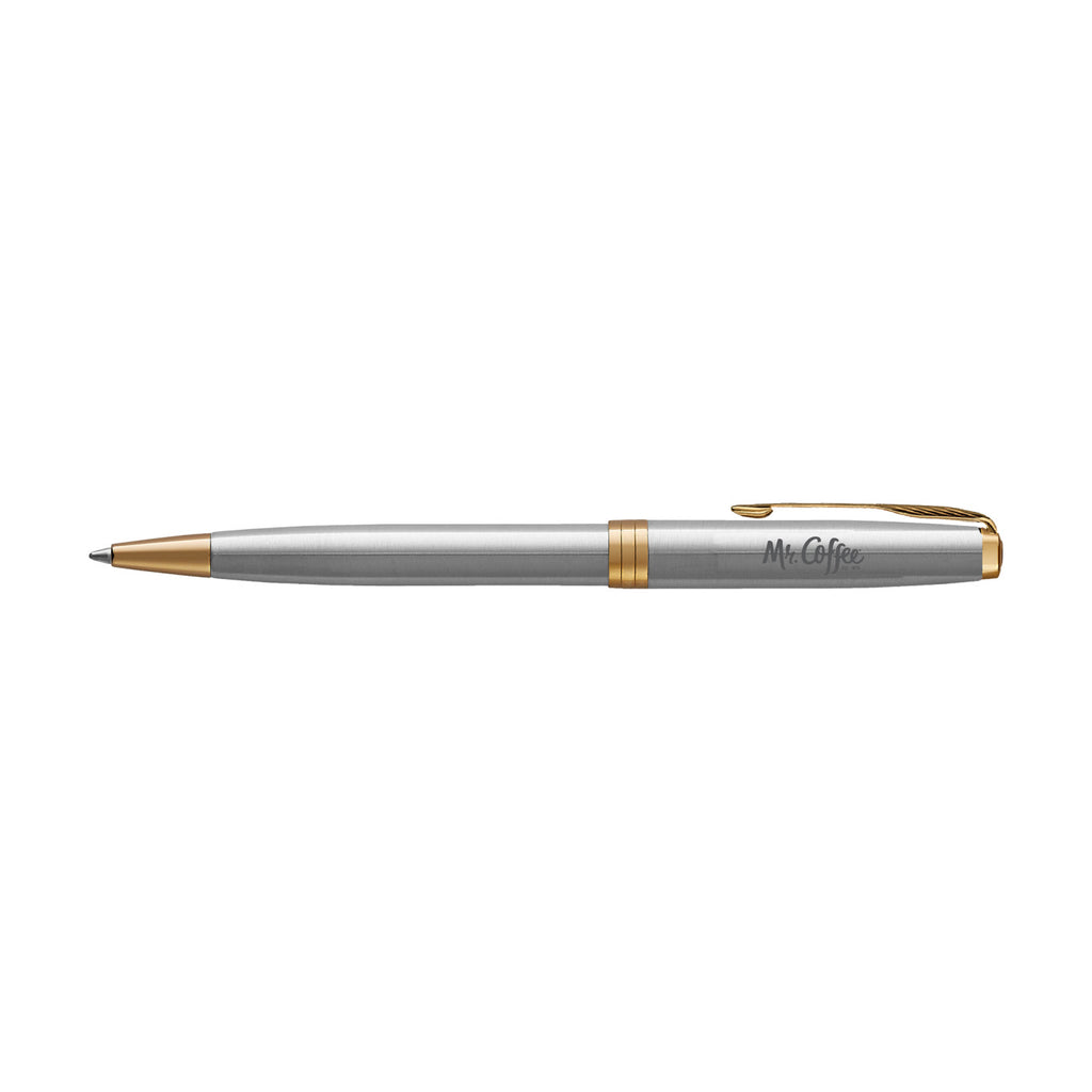 Parker Sonnet Ballpoint Pen in a Gift Box Laser Engraving - Stainless Steel - Gold Trim - View 1