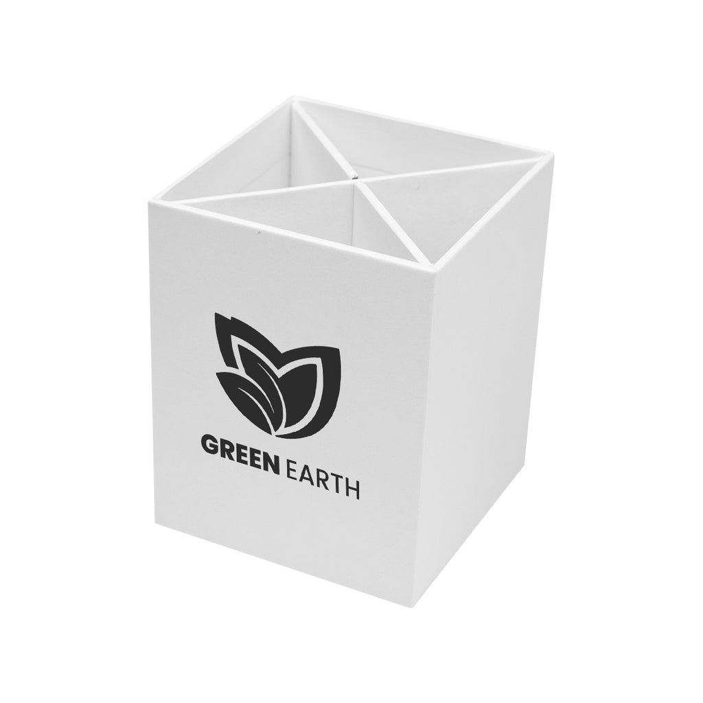 Pen and Pencil Cup with Four Compartments - White - Silk Screen
