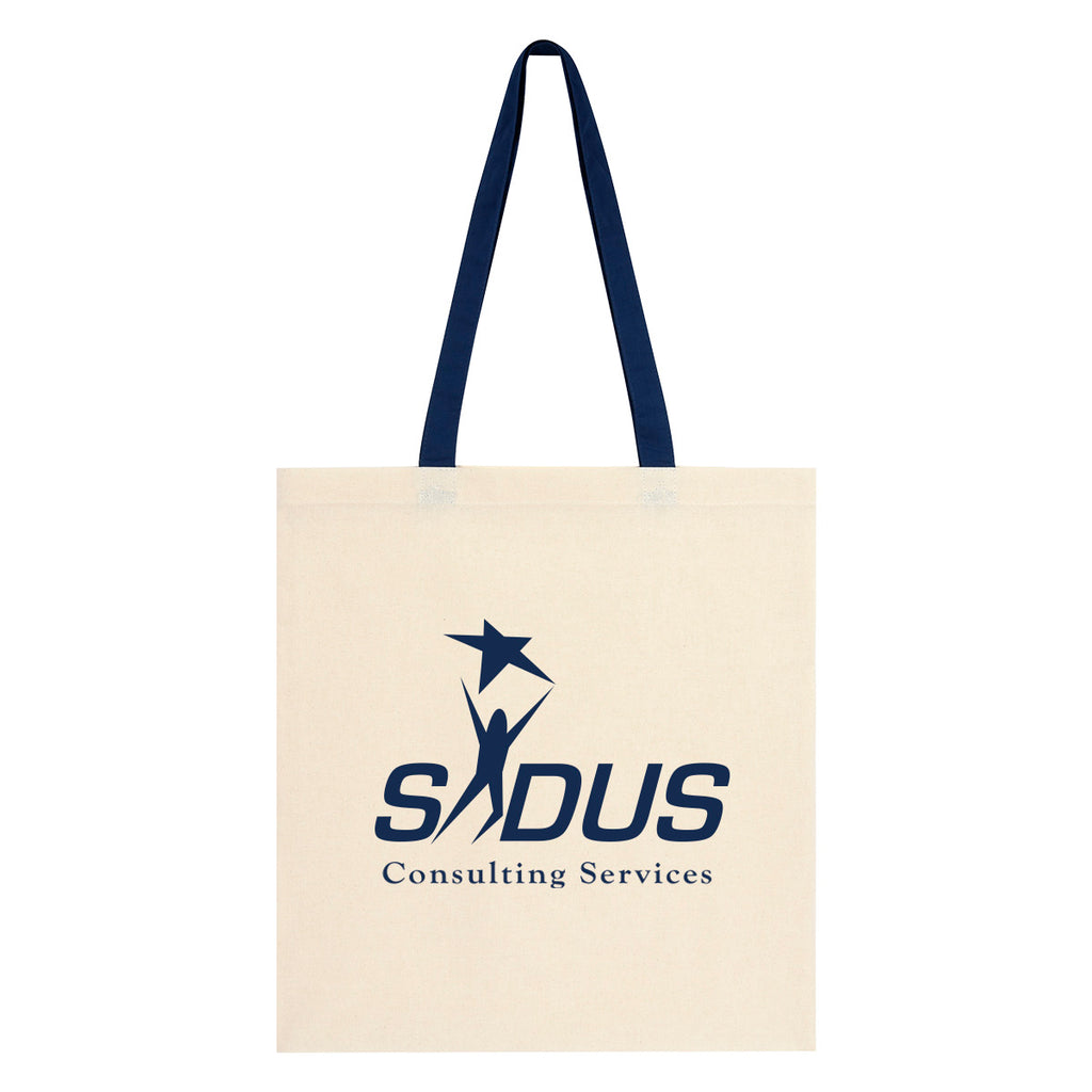 Penny Wise Cotton Canvas Tote Bag, 4 oz - Navy - Silk Screen