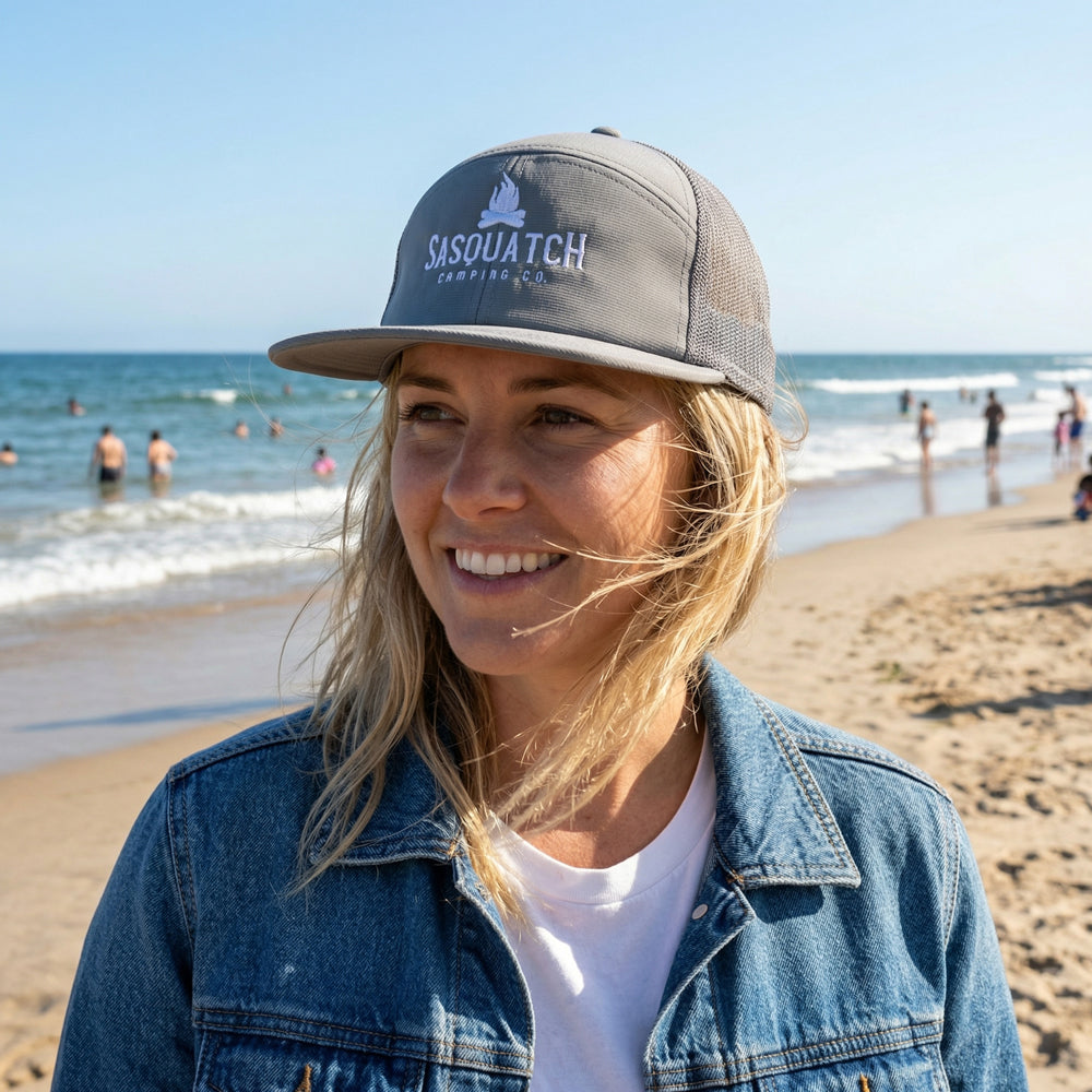 Performance Trucker Cap, 7 Panel - Gray - Lifestyle_Embroidery