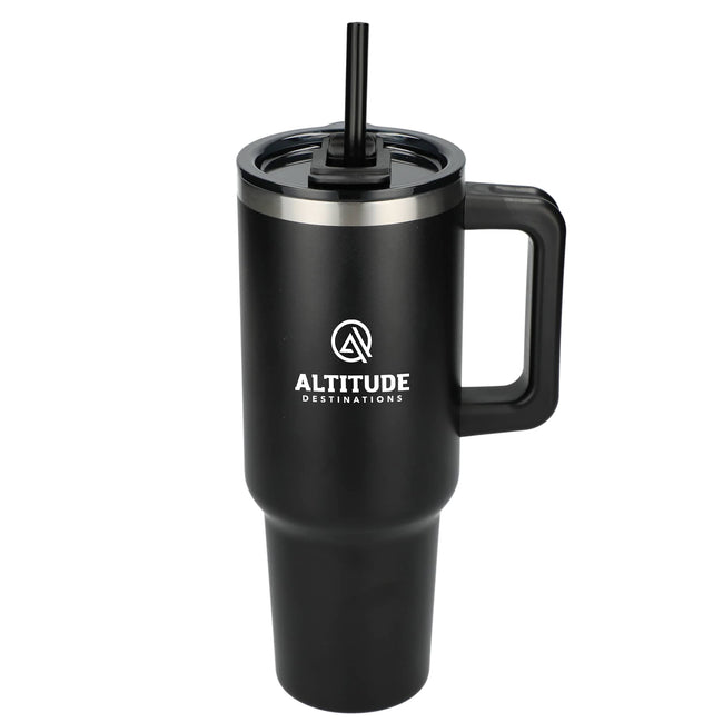 Pinnacle Recycled Travel Tumbler with Straw and Handle, 40 oz Laser Engraving
