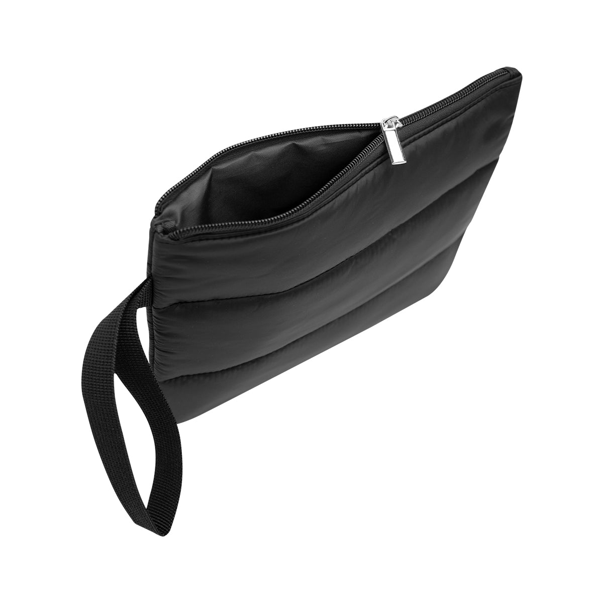 Puffer Wristlet Pouch, Luxe - Black - Open