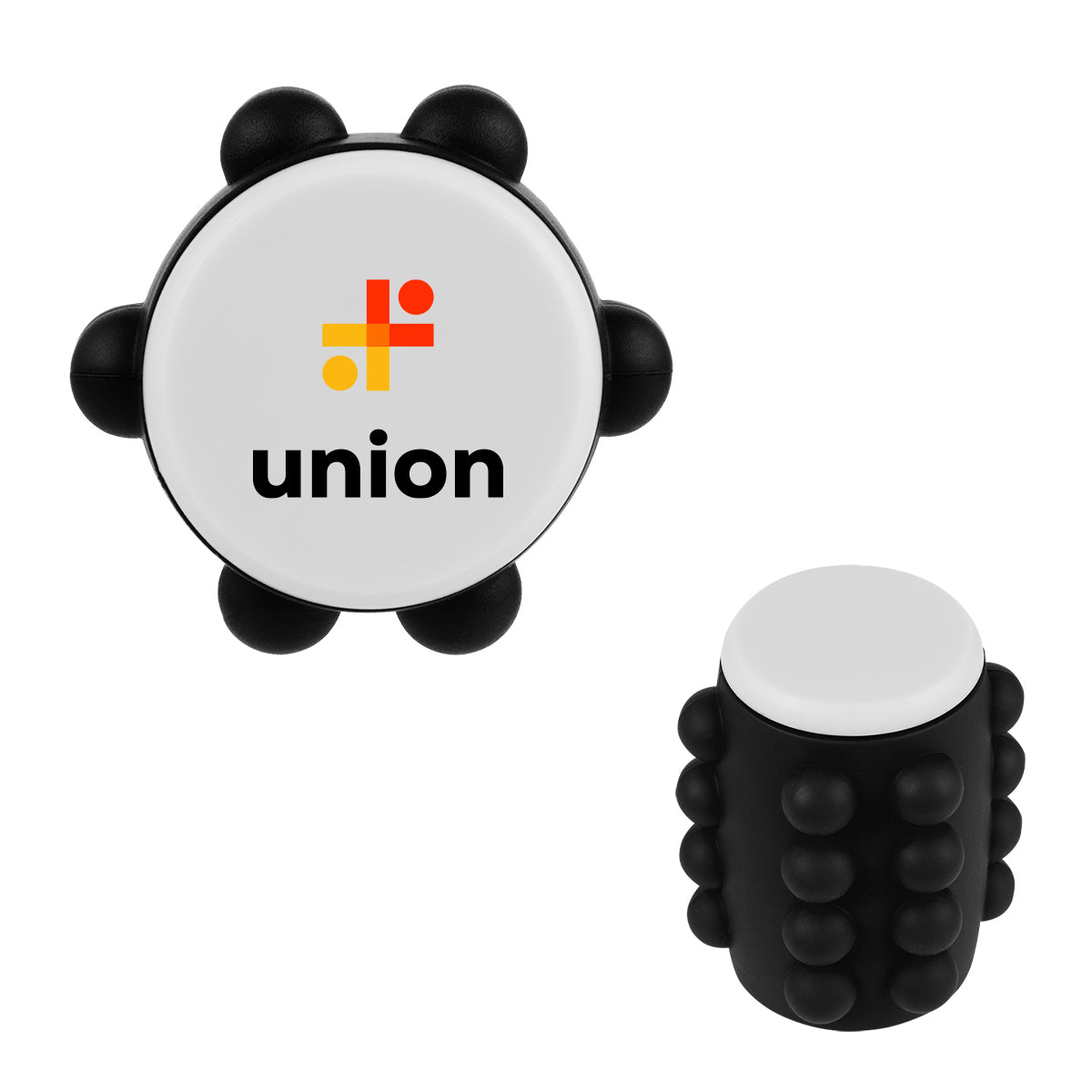 Push Pop Spinning Fidget Toy in Recycled ABS - White with Black - Full Color