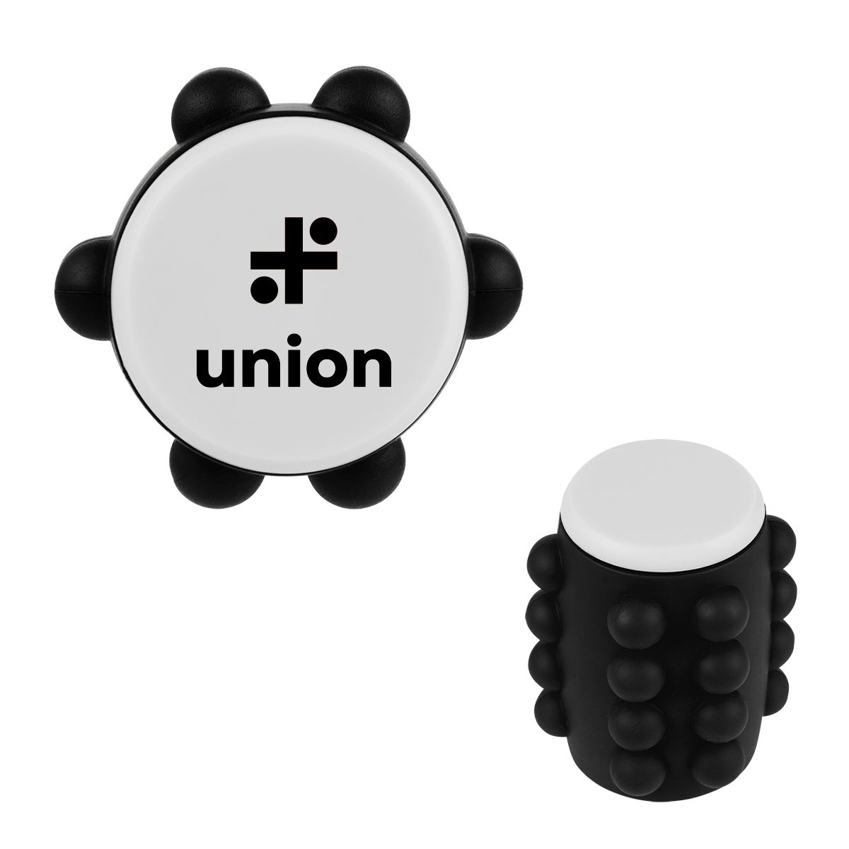 Push Pop Spinning Fidget Toy in Recycled ABS - White with Black - Pad Print