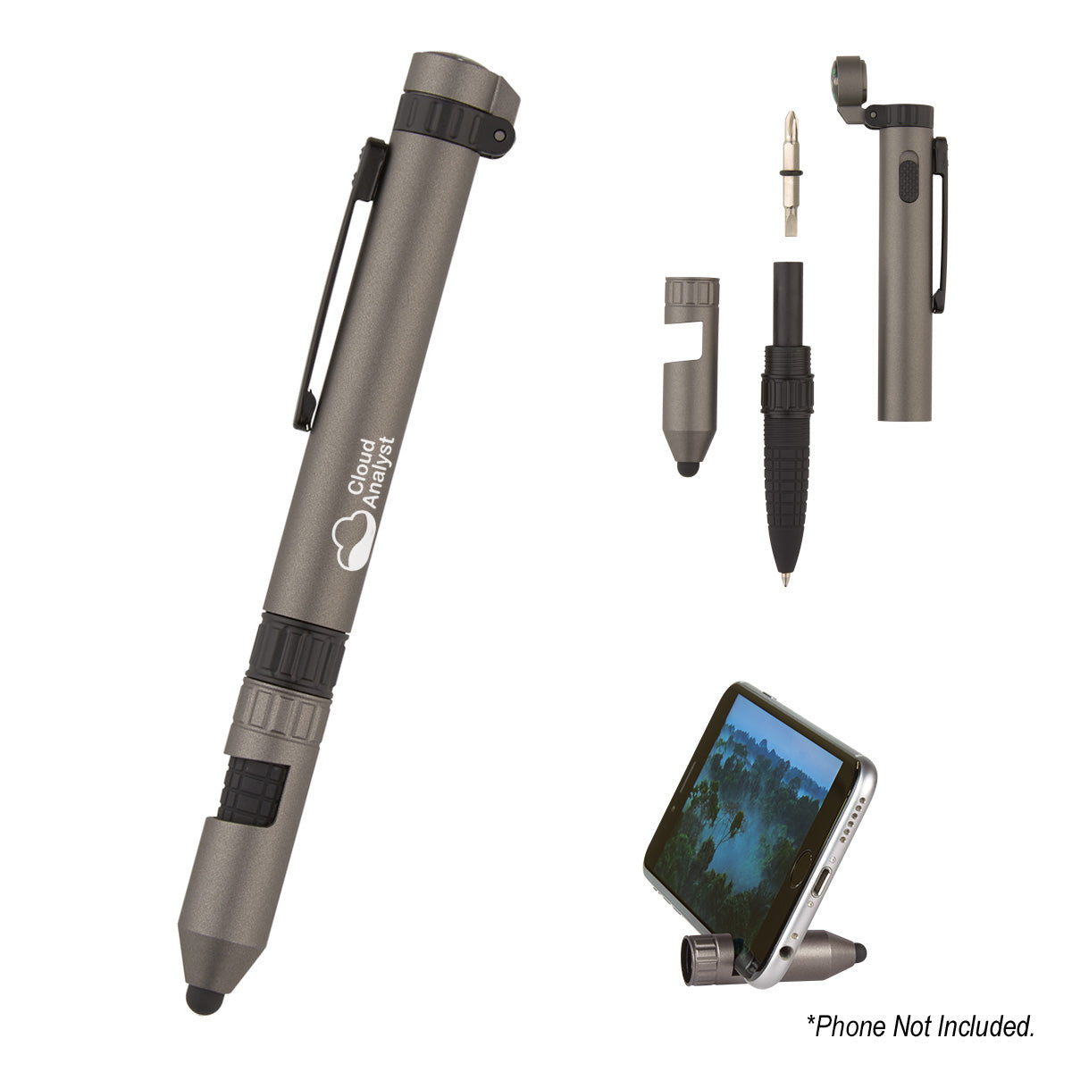 Quest Multi Tool Pen, Six-Way - Gunmetal - Silk Screen