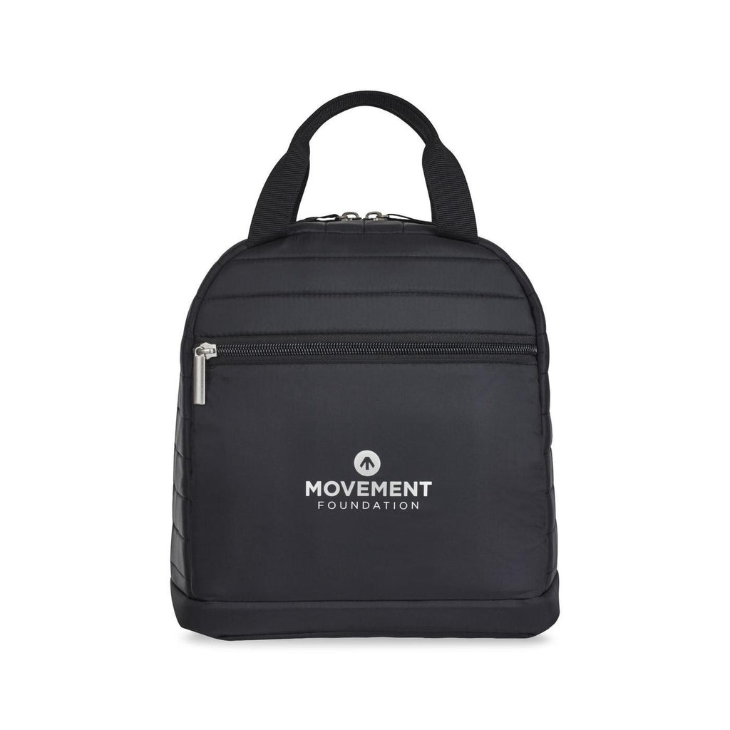 Quilted Nylon Lunch Cooler with Bottle Sleeve Transfer - Black - View 1
