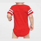 Rabbit Skins Infant Football Fine Jersey Bodysuit - Vintage Red/ White - On Model Back