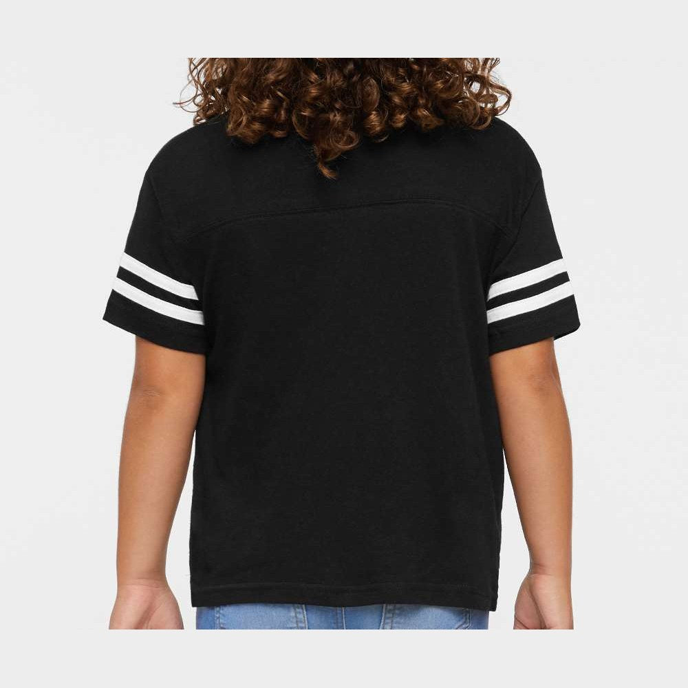 Rabbit Skins Toddler Football Fine Jersey Tee - Black Solid/ White - On Model Back