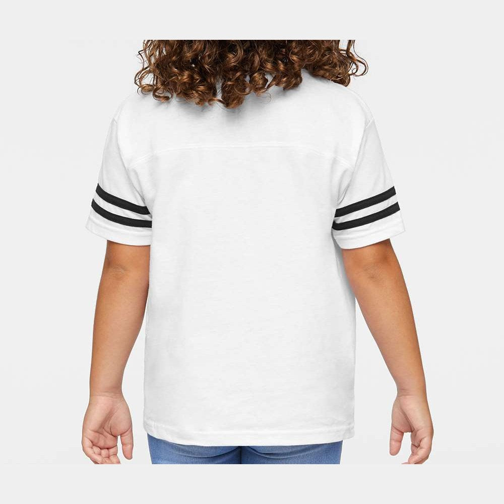 Rabbit Skins Toddler Football Fine Jersey Tee - White Solid/ Black - On Model Back
