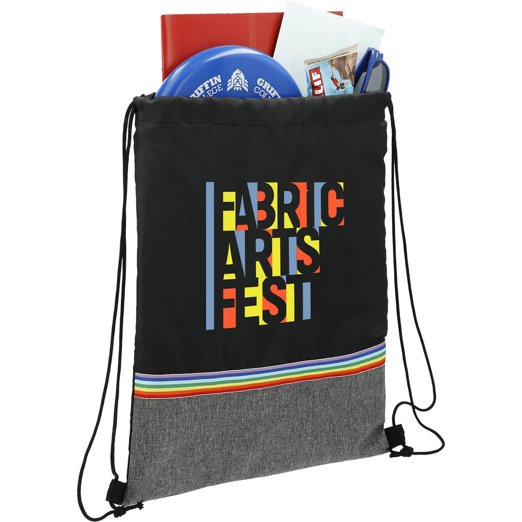 Rainbow Color Block Recycled Drawstring Bag Full Color - Black - Propped