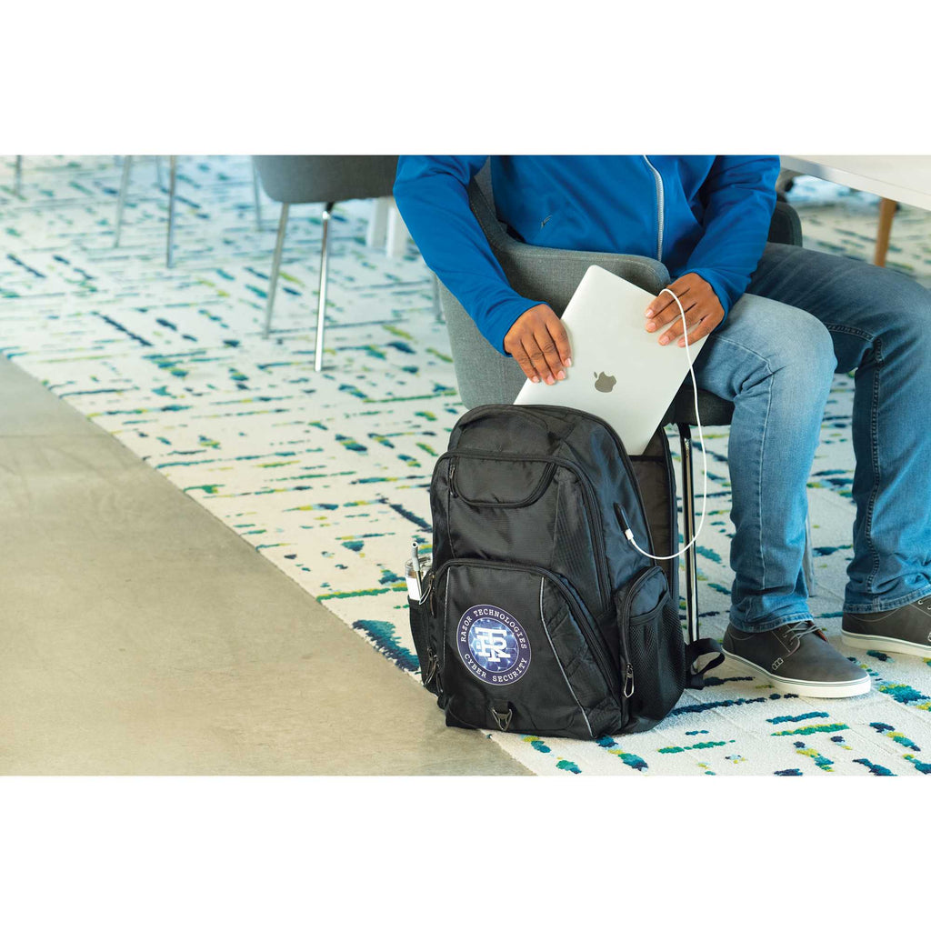 Rainier TSA Laptop Backpack with USB Port, 17 Inch Embroidery - Black - Front 2