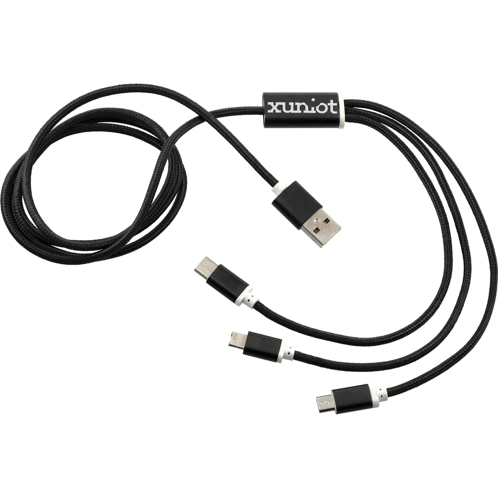 Realm Aluminum 3-in-1 Charging Cable, 47 Inch Laser Engraving - Black - Front 2
