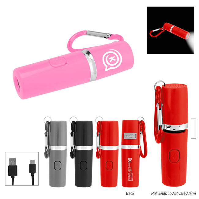 Rechargeable Portable Alarm and Flashlight with Carabiner