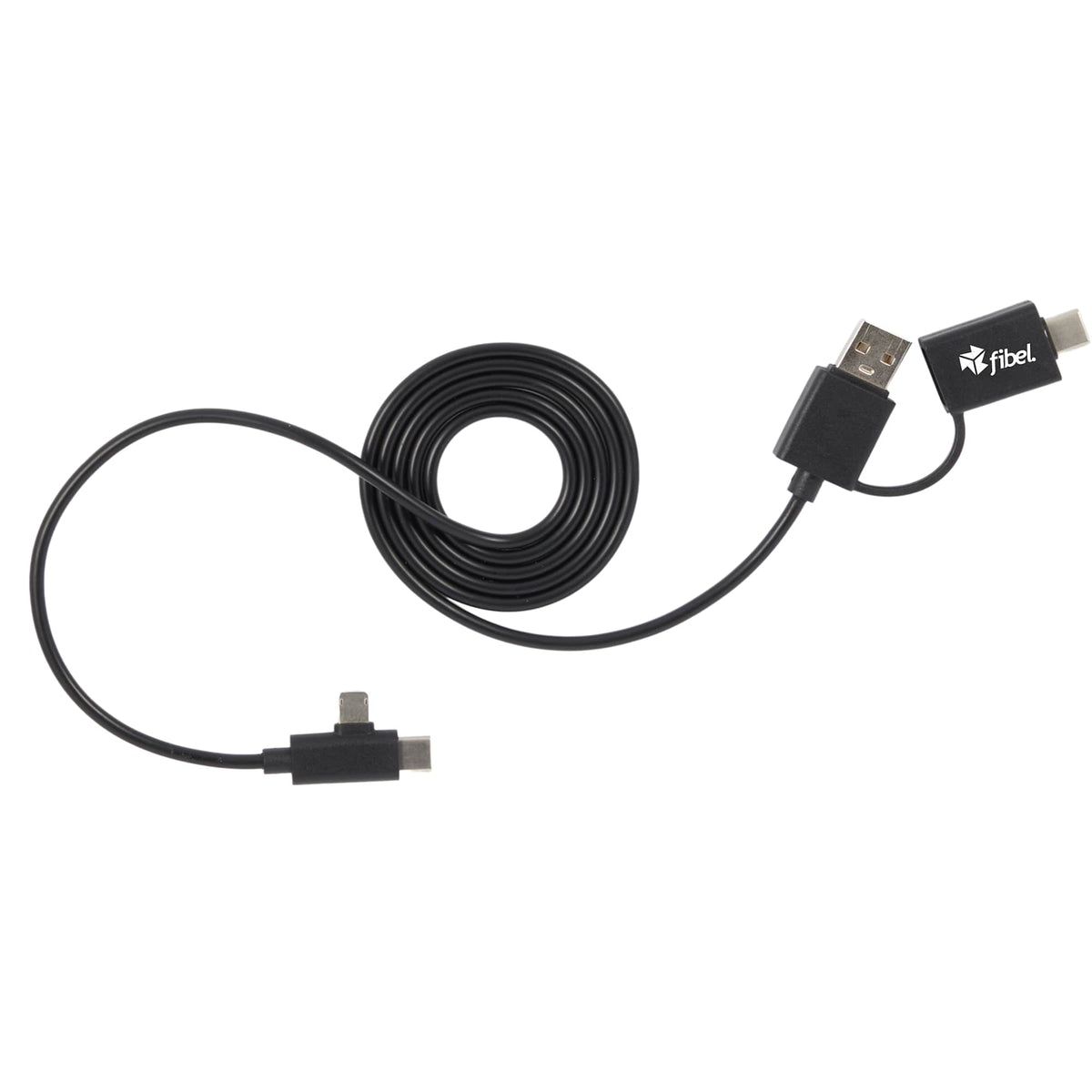 Recycled 5-in-1 Charging Cable, 39 Inch - Black - Front