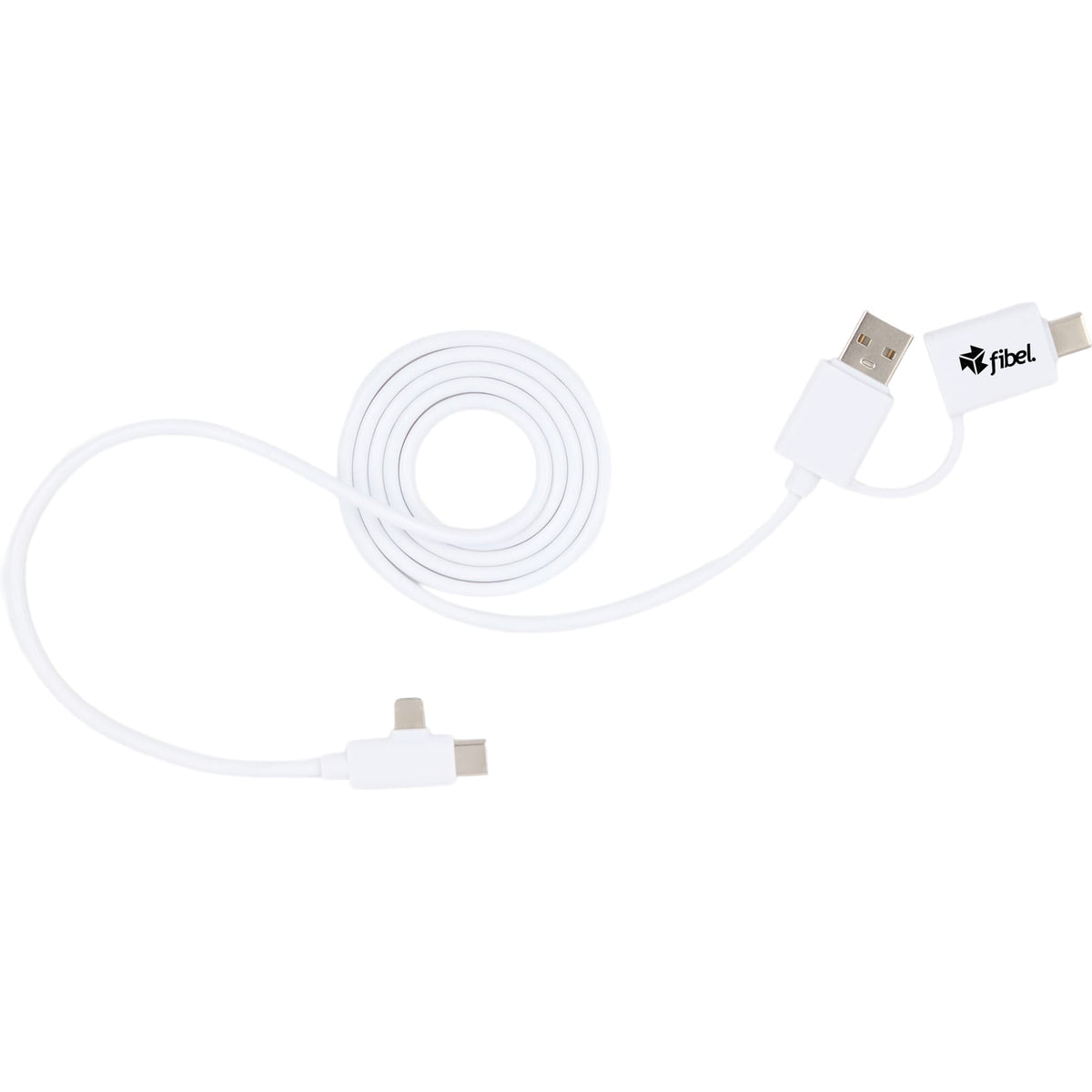 Recycled 5-in-1 Charging Cable, 39 Inch - White - Front