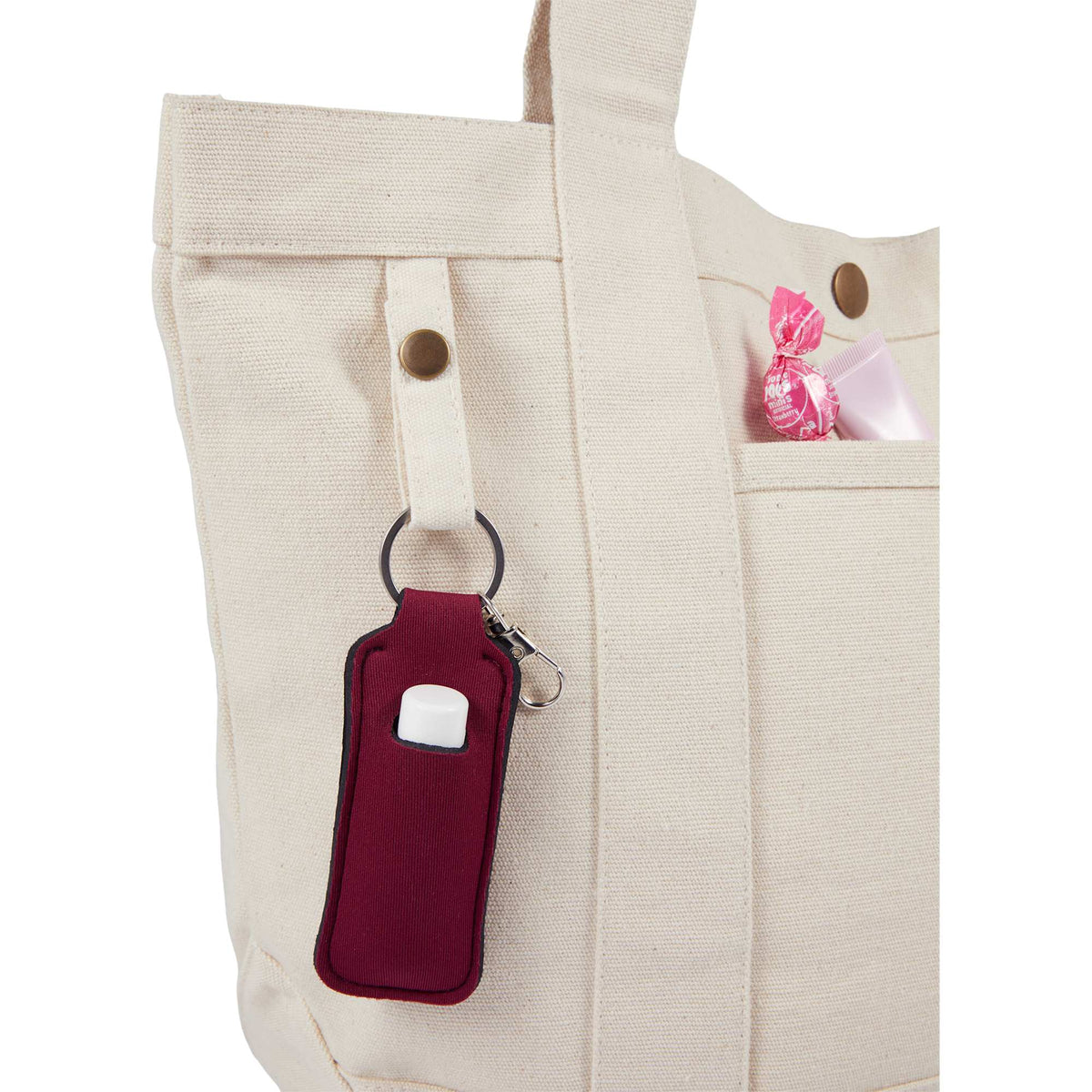 Recycled Canvas Souvenir Tote with Snap Closure, 15 oz Embroidery - Natural - Detail