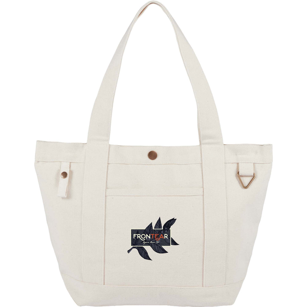 Recycled Canvas Souvenir Tote with Snap Closure, 15 oz Embroidery - Natural - Front