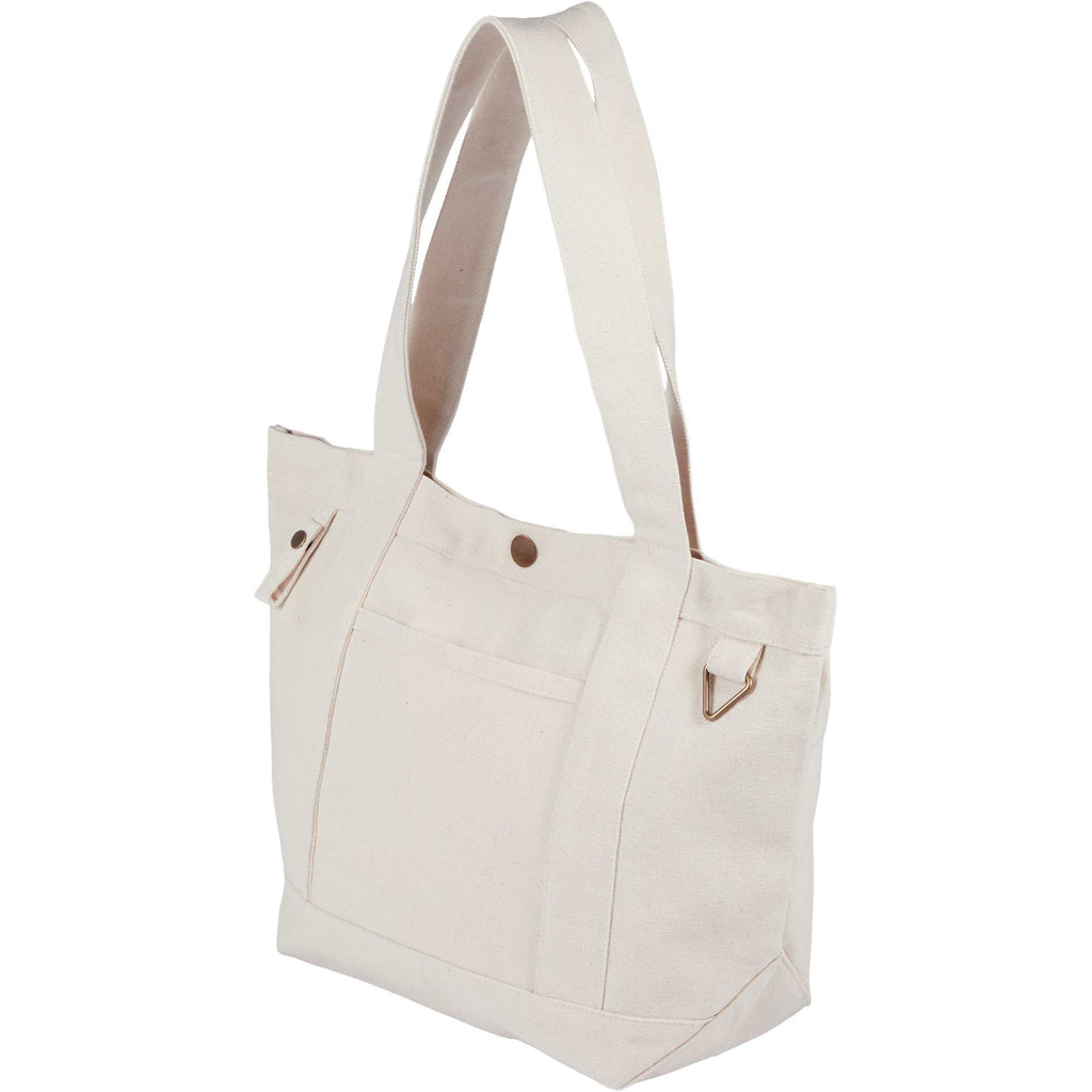 Recycled Canvas Souvenir Tote with Snap Closure, 15 oz Embroidery - Natural - Left Angle