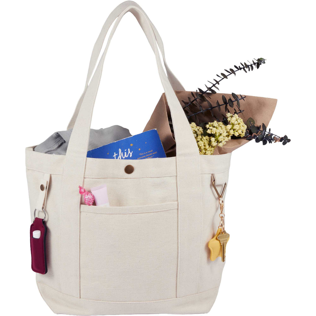 Recycled Canvas Souvenir Tote with Snap Closure, 15 oz Transfer - Natural - Propped