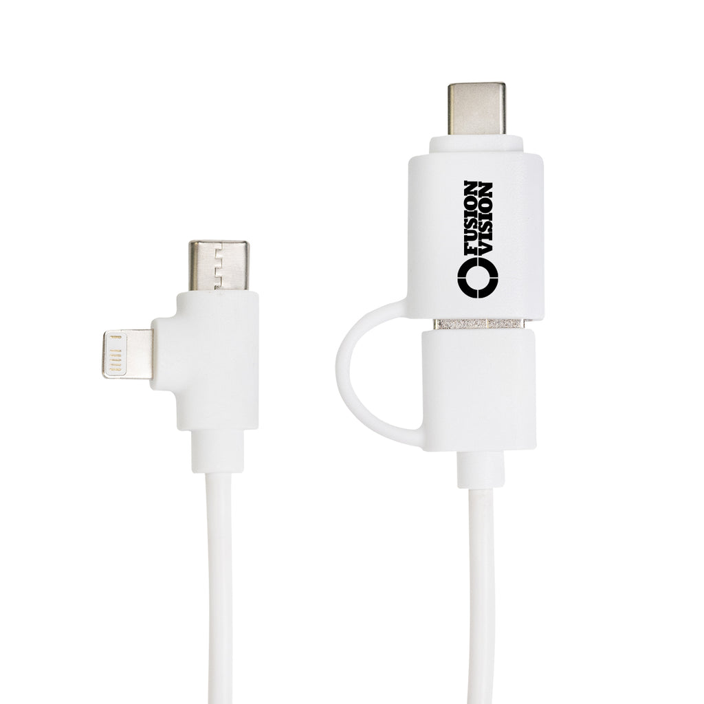 Recycled Charging Cable, 5 Foot - White - Pad Print