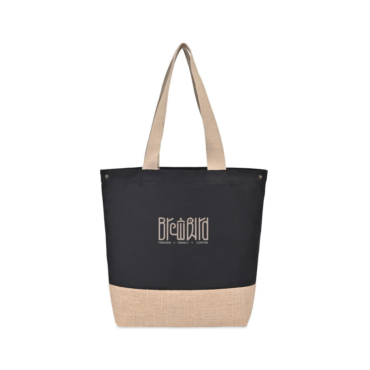 Recycled Cotton and Jute Tote with Side Snaps Embroidery - Black - View 1