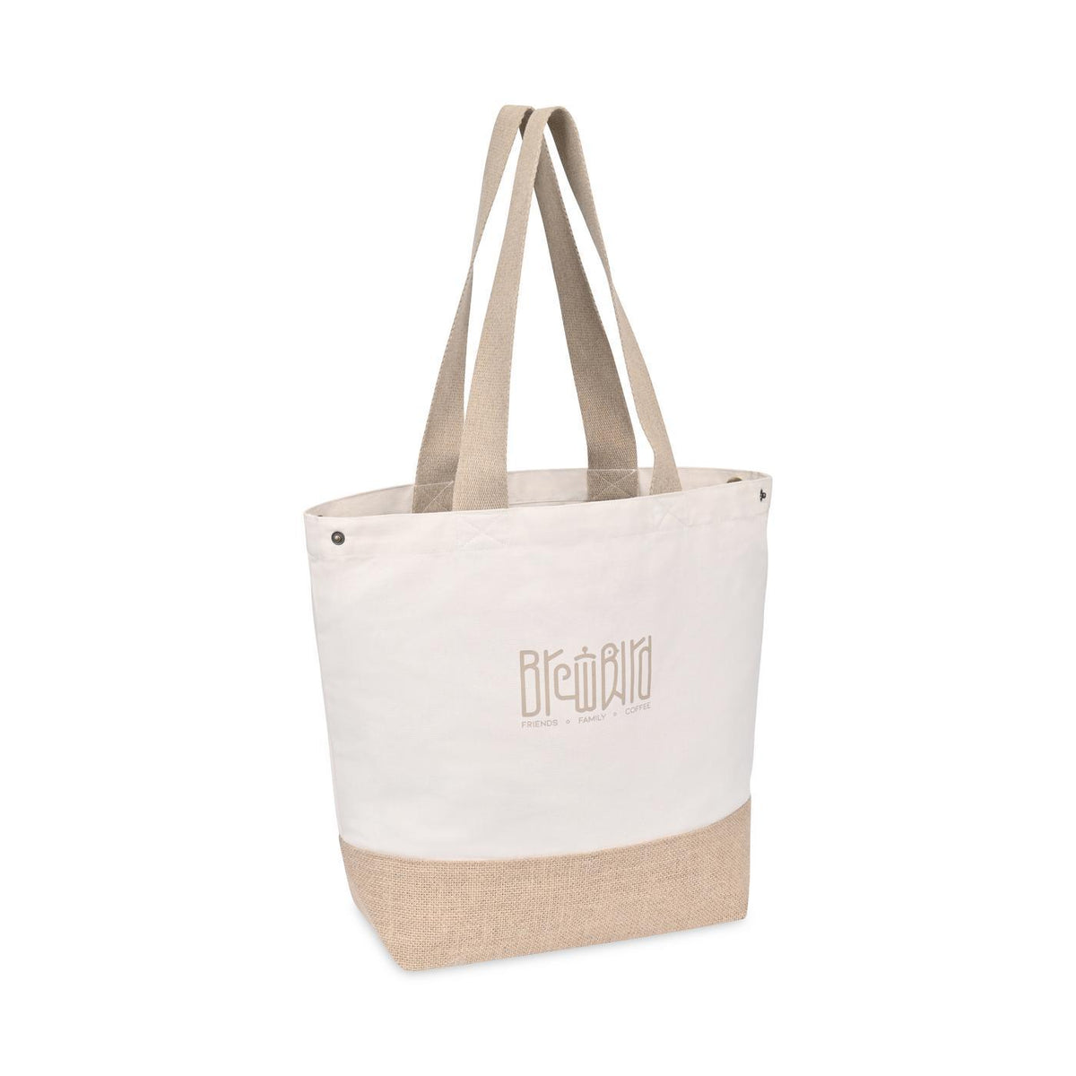 Recycled Cotton and Jute Tote with Side Snaps Embroidery - Natural - View 4