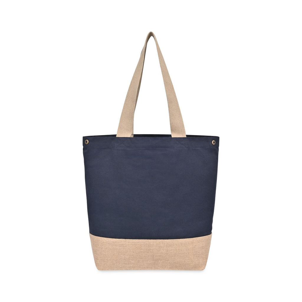 Recycled Cotton and Jute Tote with Side Snaps Embroidery - Navy - View 5