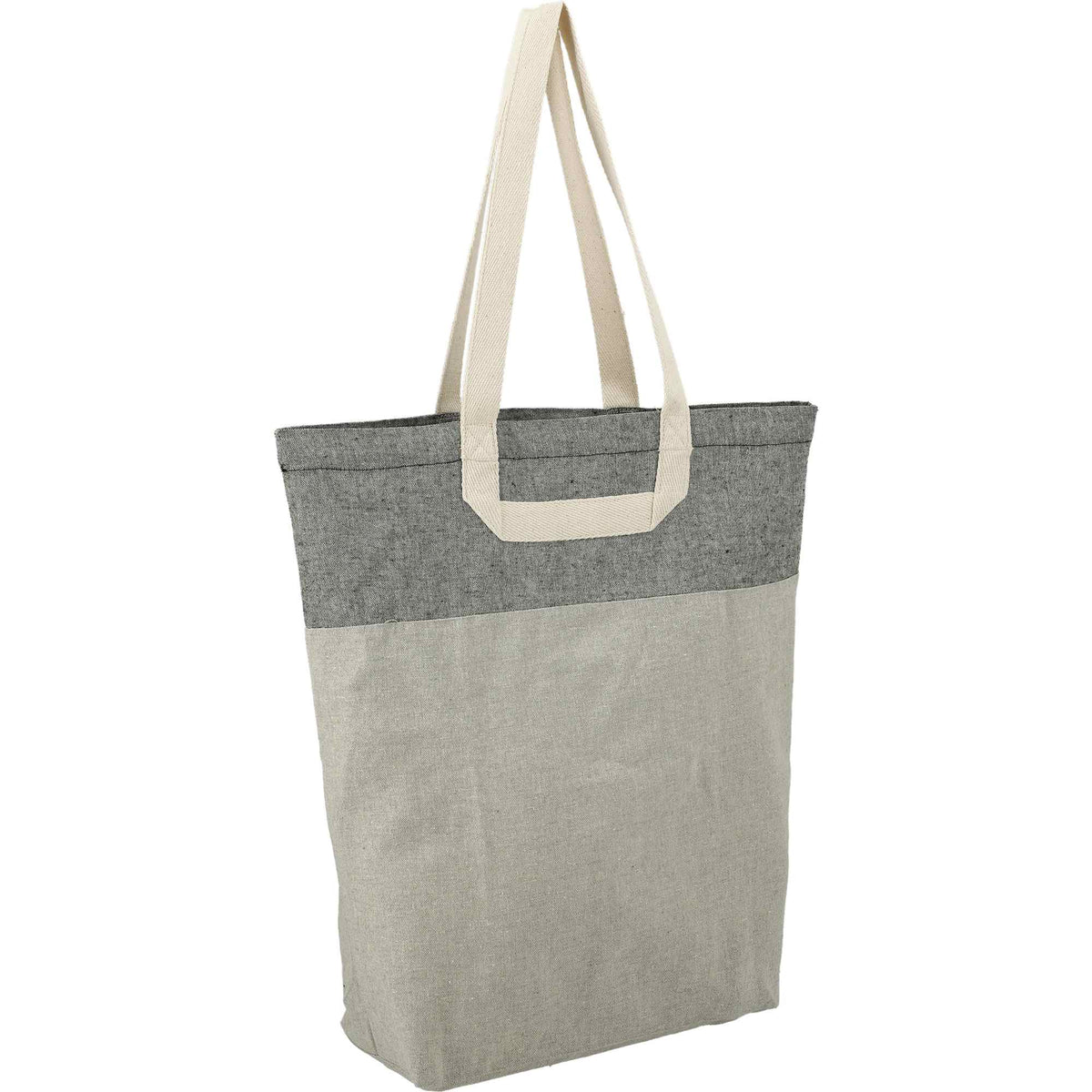 Recycled Cotton Book Tote with U-Handles Embroidery - Natural/Black - Right Angle 3