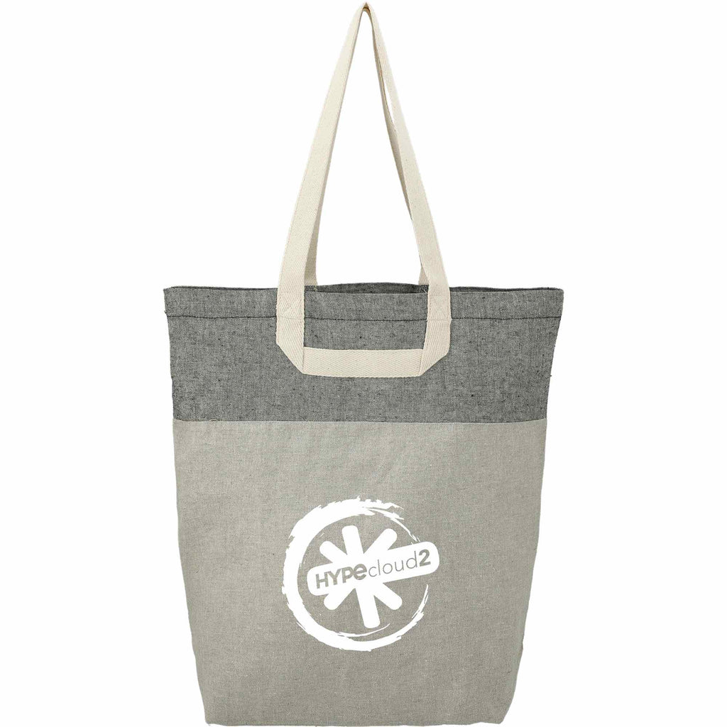 Recycled Cotton Book Tote with U-Handles - Natural/Black - Front