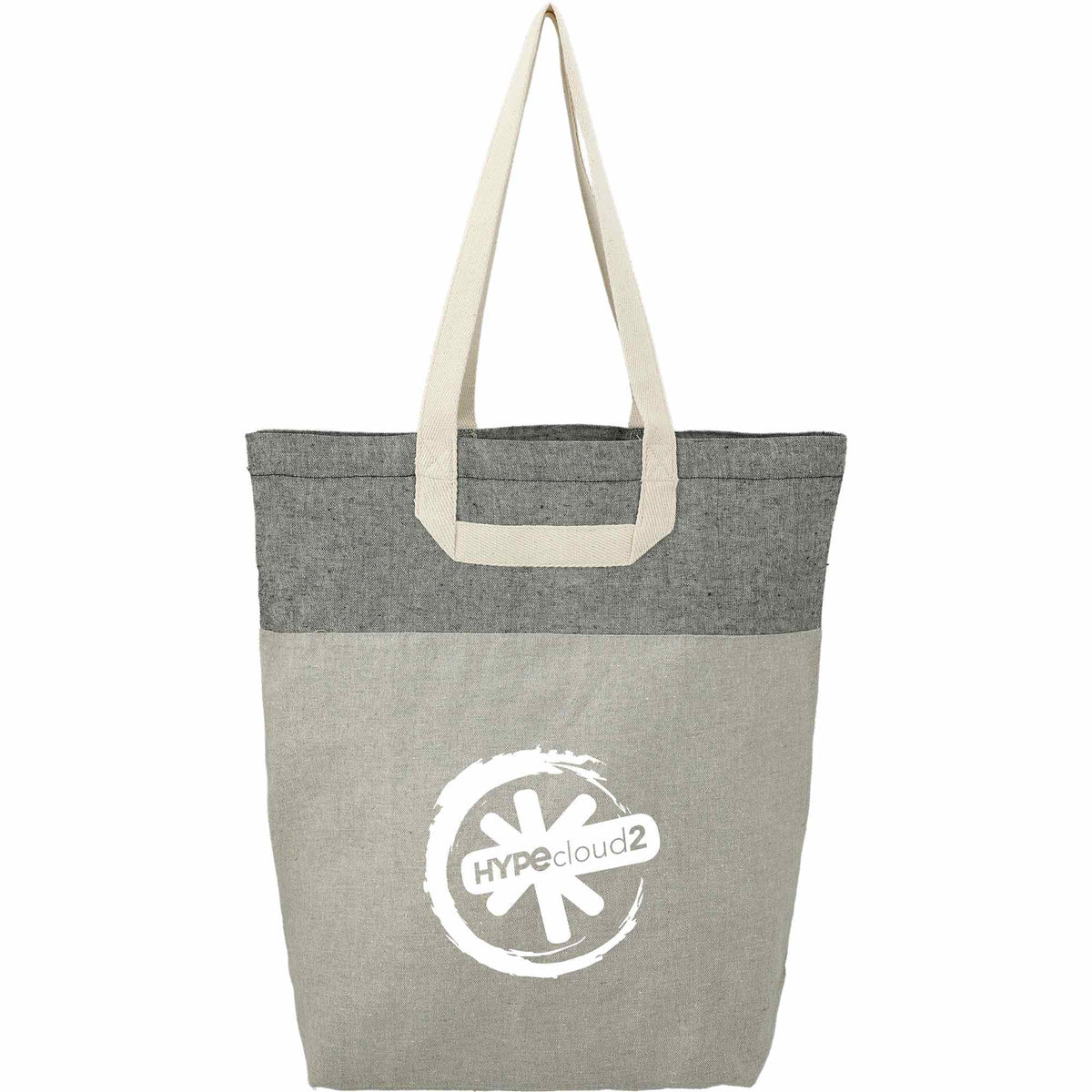 Recycled Cotton Book Tote with U-Handles - Natural/Black - Front