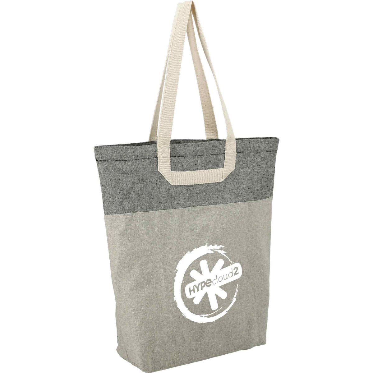 Recycled Cotton Book Tote with U-Handles - Natural/Black - Right Angle