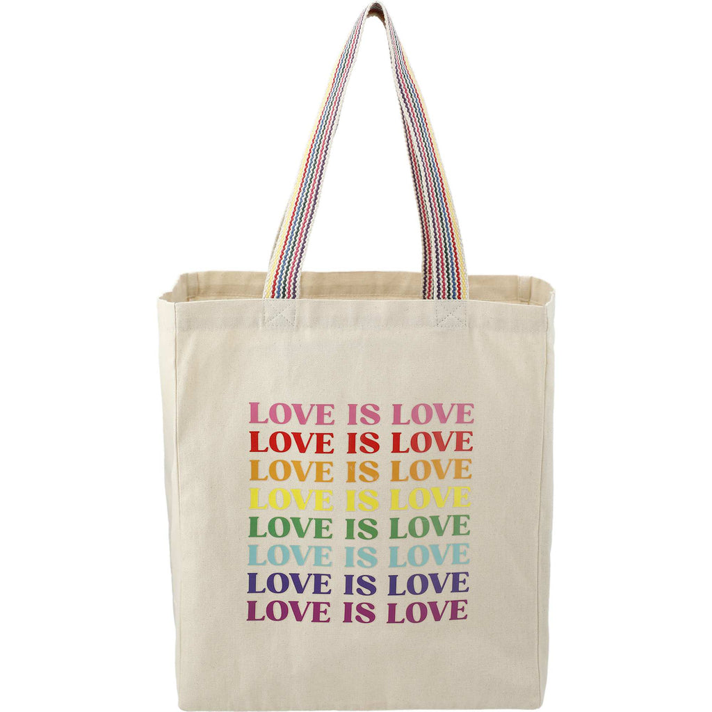 Recycled Cotton Grocery Tote with Rainbow Handles, 6 oz Embroidery - Natural - Front