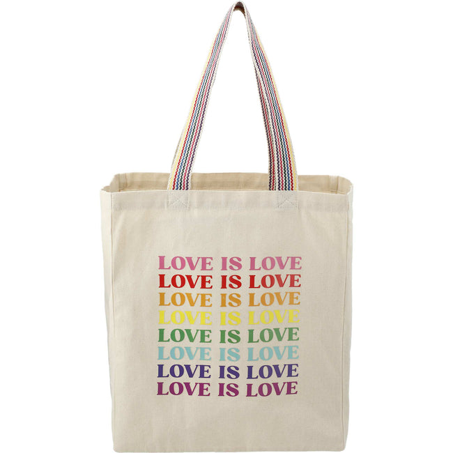 Recycled Cotton Grocery Tote with Rainbow Handles, 6 oz Embroidery