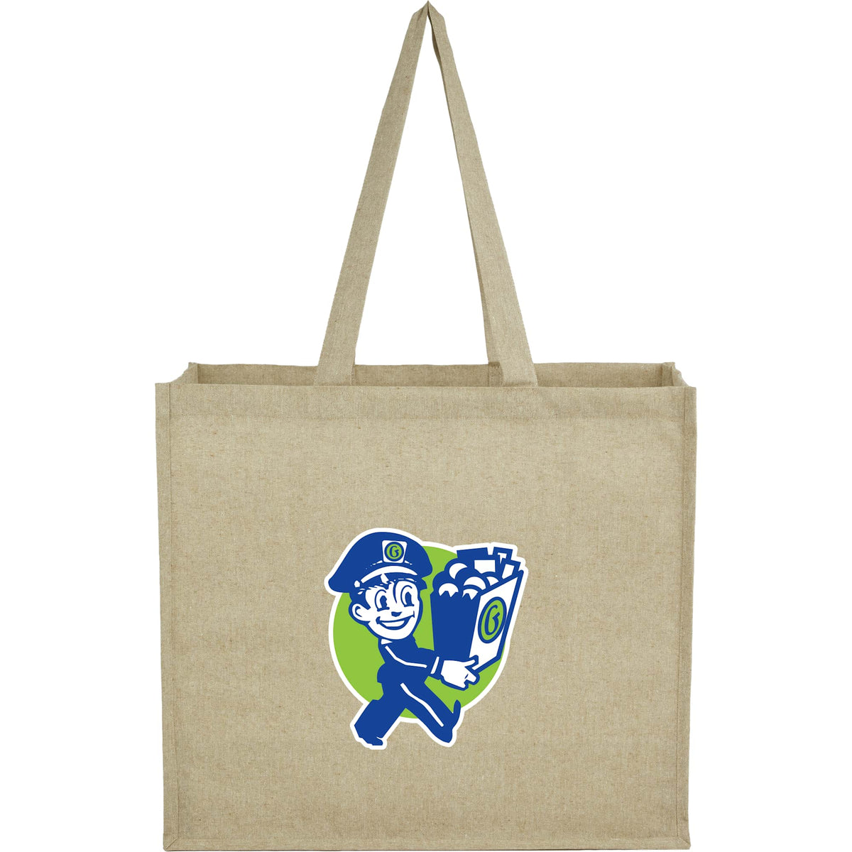 Recycled Cotton Shopper Tote with Wipe-Clean Lining, 4 oz Embroidery - Natural - Front