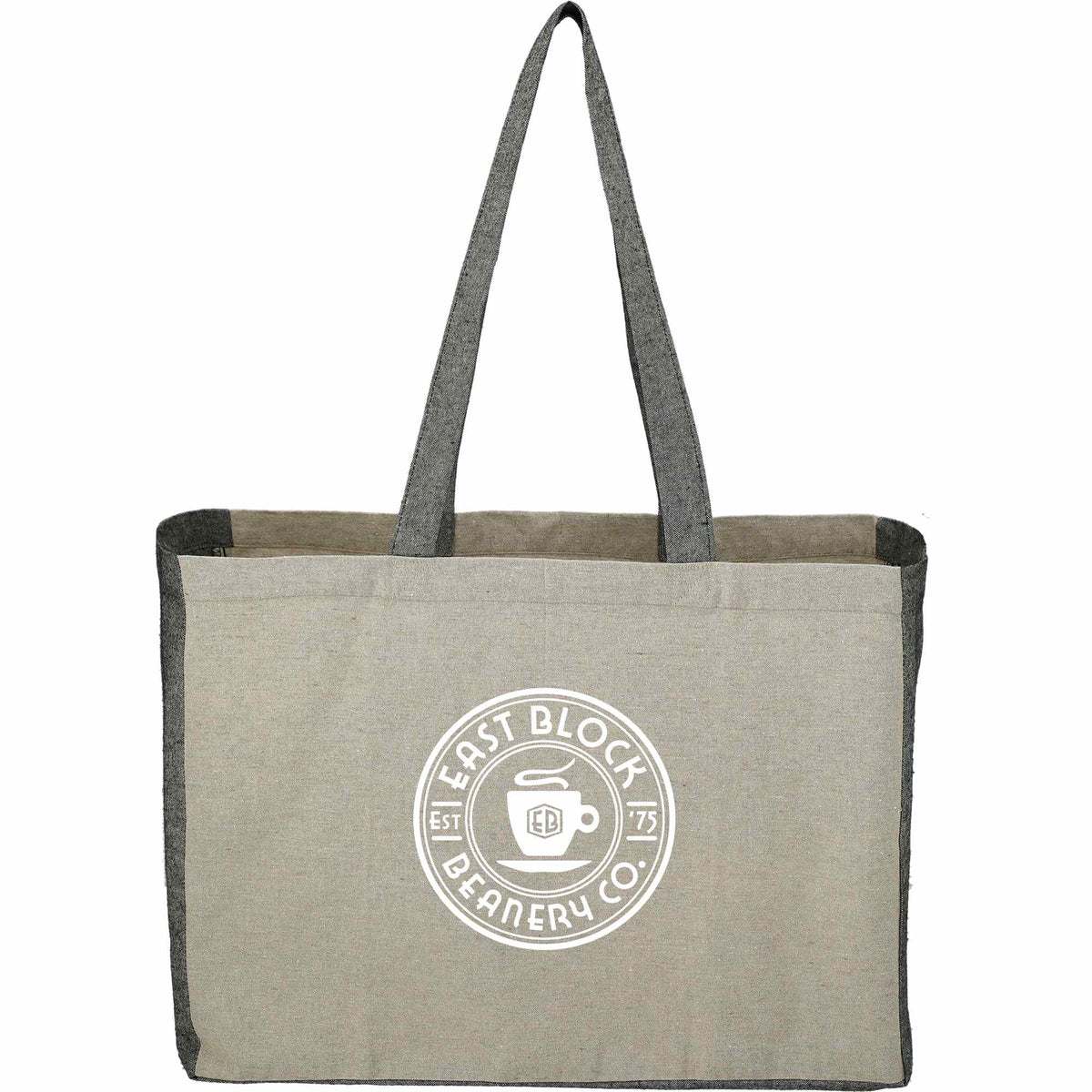 Recycled Cotton Shopper with Contrast Sides Full Color - Natural/Black - Front