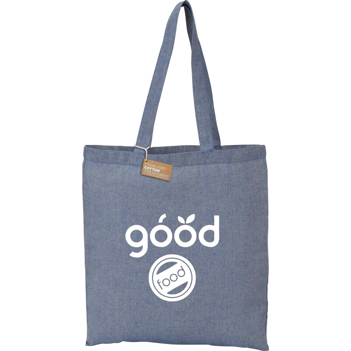 Recycled Cotton Twill Tote Bag, 5 oz Full Color - Blue - Front