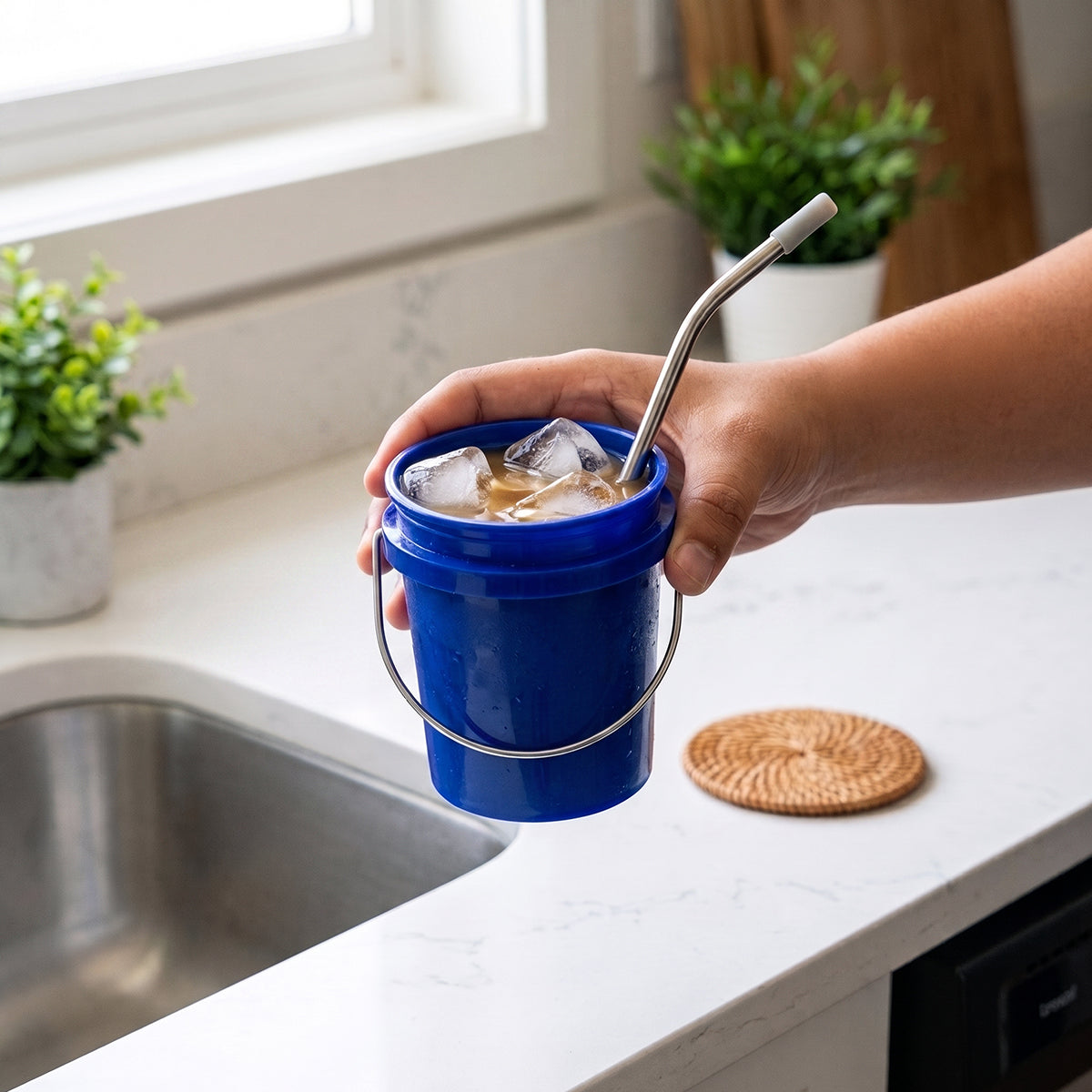 Recycled Mini Bucket, 13 oz - Blue - Inuse