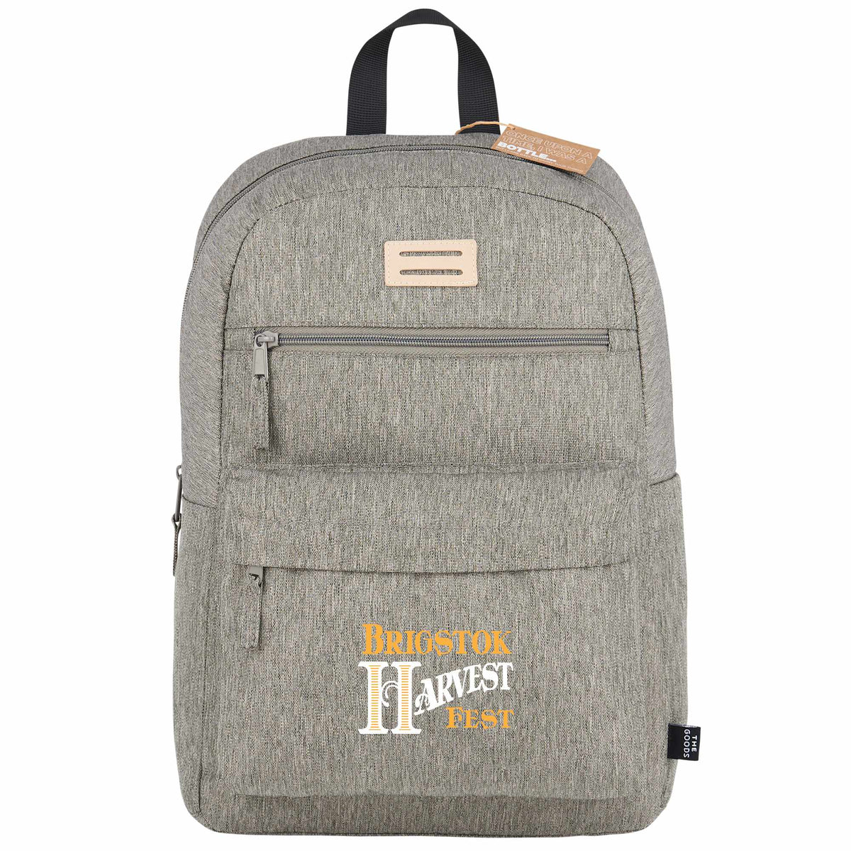 Recycled PET Laptop Backpack with Lash Tab, 15 Inch Embroidery - Gray - Front