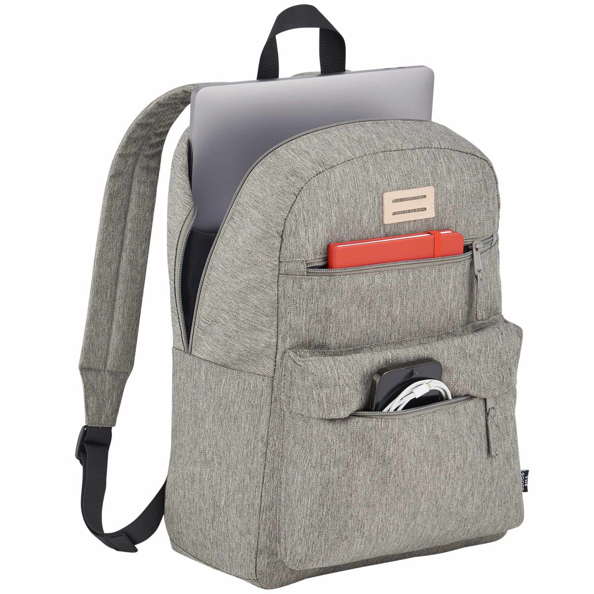 Recycled PET Laptop Backpack with Lash Tab, 15 Inch Embroidery - Gray - Right Angle 2
