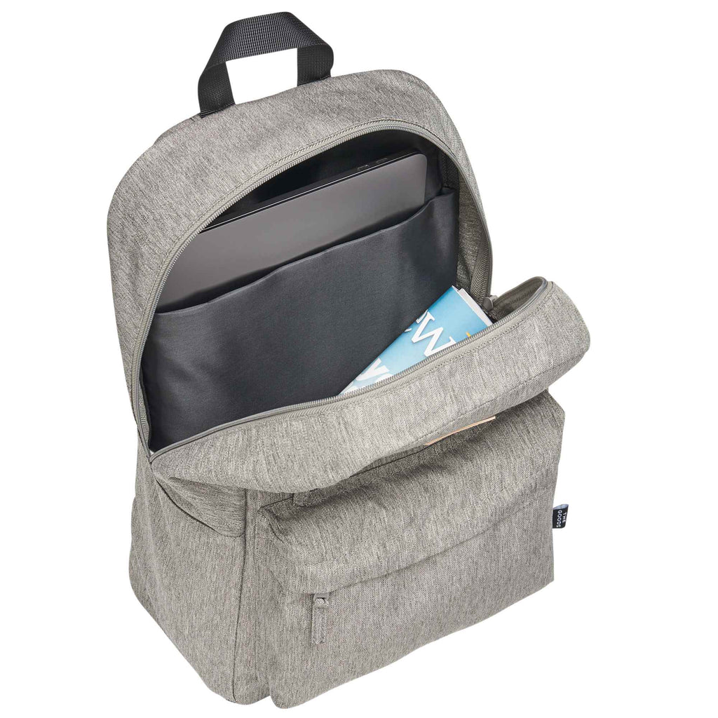 Recycled PET Laptop Backpack with Lash Tab, 15 Inch Embroidery - Gray - Right Angle 3