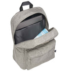 Recycled PET Laptop Backpack with Lash Tab, 15 Inch Embroidery - Gray - Right Angle 3
