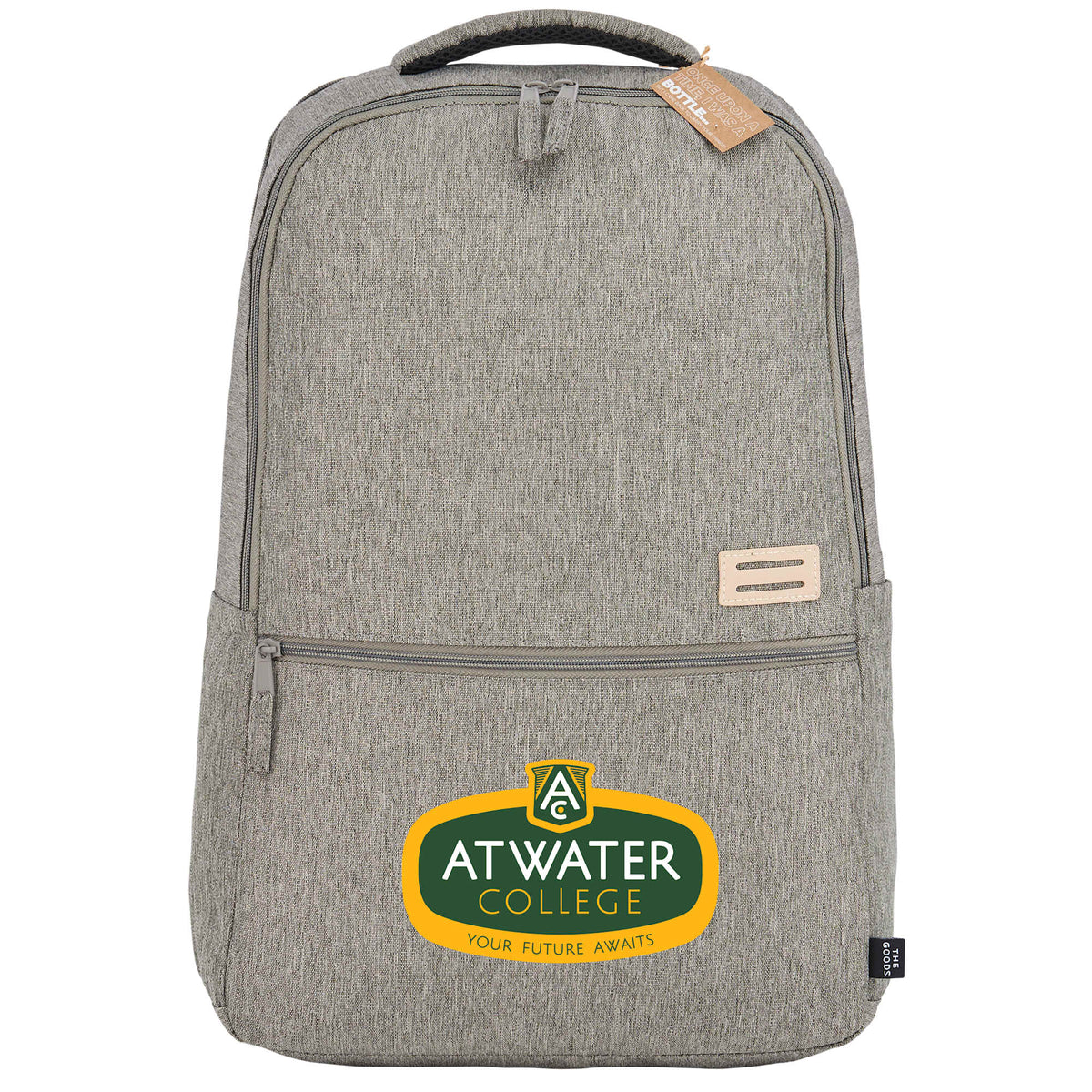 Recycled PET Laptop Backpack with Lash Tab, 17 Inch Embroidery - Gray - Front 2